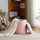 YFO Round Ottoman with Removable Lid Upholstered, Multifunctional Vanity Chairs for Makeup, Soft Footrest Stool Ottoman Foot Stool for Living Room, Bedroom, Boucle, Pink by CozyNest Decor