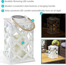Sunnydaze Modern Crosshatch 9-Inch Solar LED Decorative Candle Lantern - Tabletop/Hanging Light - Set of 2 - White by GreenHaven Gardens