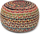 REDEARTH Round Pouf Ottoman - Braided Boho Poof Home Décor Pouffe Accent Sitting Circular Foot Rest for Living Room, Bedroom, Nursery, Kidsroom, Lounge; Jute and Cotton (19.5"x19.5"x14"; Multi) by CozyNest Decor