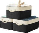 SIMPLE HOUSEWARE Large Fabric Storage Bin, 15.7" x 12" with Braided Handles, 3 Pack, Black by CozyNest Decor