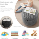 HIGOGOGO Round Stuffed Pouf Ottoman, Stripe Faux Fur Poufs with Foam Chunk Filling, Furry and Fluffy Pouf Foot Stool Storage Ottoman, 26 X 18 Floor Poufs Foot Rest for Living Room, Grey by CozyNest Decor