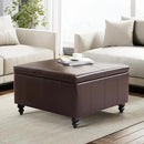 HUIMO Square Leather Storage Ottoman,Ottoman Coffee Table with Storage for Living Room (Brown) by CozyNest Decor
