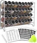 SWOMMOLY Spice Rack Organizer with 36 Empty Square Spice Jars, 396 Spice Labels with Chalk Marker and Funnel Complete Set, for Countertop, Cabinet or Wall Mount,Silver by CozyNest Decor