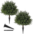 23.6Inch Artificial Cedar Topiary, 2 Pack UV Resistant Faux Evergreen Shrubs with Ground Spikes, Indoor Outdoor Potted Plants for Porch, Garden, Front Door Decor by GreenHaven Gardens