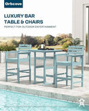 3-Piece Bar Height Outdoor Table and Chairs Set, HDPE Wood Grain Patio Bar Table and Chairs with Heart Cutout Design, Weather-Resistant Bar Height Furniture for Deck, Porch, Pool (Light Blue) by GreenHaven Gardens
