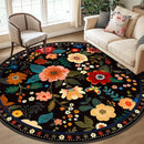 Floral 8ft Area Rug Machine Washable Soft Print Boho Carpet Non Slip Doormat Low Pile Flower Area Rugs for Living Room Bedroom Nursery Kitchen Dining Room Indoor-Black by TinyTreasures Baby Boutique