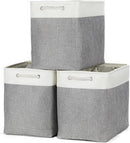 Bidtakay Extra Large Storage Baskets for Organizing 17x12x15.1 inch 3-Pack Fabric Closet Organizers Storage Bins with Handles Foldable Storage Baskets for Shelves Clothes XL-White&Grey by TinyTreasures Baby Boutique