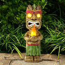 13" Tall Solar Torch Tiki Garden Statue, Resin Large Tiki Decor Figurine with Solar Lights, Hawaiian Tiki Man, Outdoor Patio Yard Lawn Bar Party Beach Pool Pond Decoration, Valentine's Day Gift by GreenHaven Gardens