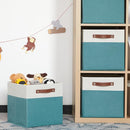 HNZIGE Storage Cubes Bins for Organization Set of 4, Fabric Storage Cube 12 x12, Collapsible Storage Bins Basket Cube with Handles, Canvas for Organizing Shelf Home Nursery(Teal White) by TinyTreasures Baby Boutique