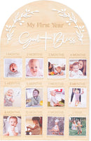 God Bless My First Year Photo Board - 1st Holy Communion Monthly Photos Display,God Bless 1 To 12 Months Photo Wooden Board,Baby Baptism Party Milestone Photos,Wooden Cross Photo Board (God Bless) by TinyTreasures Baby Boutique