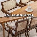 Rattan Dining Chairs Set of 2, Farmhouse Wicker Dining Chairs with Removable Linen Cushion Accent Cane Armchair for Dining Room Kitchen Restaurant, Walnut by CozyNest Decor