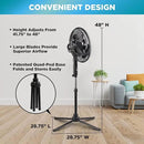 Comfort Zone Electric Oscillating Pedestal Fan, Stand Fan, 16 inch, 3 Speed, 90 Degree Oscillating Head, Adjustable Height and Tilt, Airflow 7.48 ft/sec, Ideal for Home, Bedroom & Office, CZST161BTEBK by CozyNest Decor