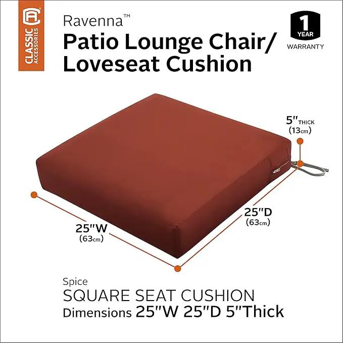 Classic Accessories Ravenna Water-Resistant 25 x 25 x 5 Inch Square Patio Seat Cushion Slip Cover & Foam, Spice, Lounge Chair Cushion, photo 13 of 19