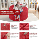 3FT Bean Bag Chair, Comfy Bean Bag Chairs with Memory Foam Filled, Fluffy Beanbag Sofa with Dutch Velvet Cover, Round BeanBag Chairs for Living Room, Playroom - Red by TinyTreasures Baby Boutique