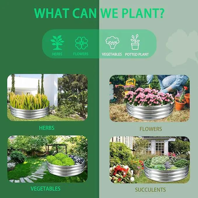 Durable Round Galvanized Steel Raised Garden Bed for Planting,Round Galvanized Steel Fire Ring/Fir Pit for Outdoor- 5×5×1FT,0.8MM Thick (Silver, 60 ins Diameter x 12 ins high), photo 4 of 6