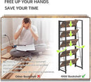 4NM No Assembly Foldable Bookshelf, 5-Shelf Collapsible Bookcase Storage for Small Spaces, 62.2" H, Rustic Brown and Black by CozyNest Decor