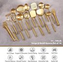 Gold Cooking Utensils Set - 18/10 Stainless Steel Large and Small Spoons Set, 16 PCS All Metal Kitchen Tools, Serving Utensils - Whisk, Masher, Fork, Tongs, Spatula, Ladle, Skimmer, Turner, Pasta