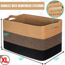 MINTWOOD Design 22in Extra Large Blanket Basket Holder for Living Room, Rectangle Rope Woven Storage Bin with Handles for Laundry, Pool Towels, and Shoes, Dog Toy Box Organizer, Black Jute by GreenHaven Gardens