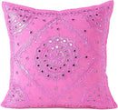 Eyes of India Embroidered Decorative Boho Throw Pillow Cover with Mirrors, Handmade Bohemian Accent Cushion Case for Sofa Couch Bedroom Living Room (Pink, 16" x 16") by CozyNest Decor