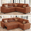 Belffin Plush Corduroy Modular Sectional Sofa with Pull Out Bed Convertible Small Sectional Corner Couch for Living Room Brick Red Couch by CozyNest Decor