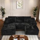 Modular Sectional Sofa Cloud Sectional Couch, 107" Comfy Fluffy U Shaped Black Couches for Living Room, Deep Seat Memory Foam Plush Corduroy Boneless Couch Sectionals with Left Facing Chaise Sofa by CozyNest Decor