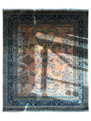 Hand-Knotted Indo-Sarouk Wool Rug – 8' x 10' – Peach Field with Navy Border