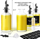 Olive Oil Dispenser Bottle - Includes 55 Kitchen Essential Labels - Cooking Oil Bottles for Kitchen, Coffee Syrup Dispenser - Pourer Spout with 11.8 fl oz Glass Container Cruet - 4pcs, Black by CozyNest Decor