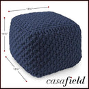 Casafield Square Pouf Ottoman, Navy Blue 18.5" W x 18.5" D x 14.5" H Cotton Knit Foot Stool - Boho Floor Pouffe for Living Room, Bedroom, Home Office by CozyNest Decor