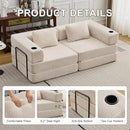 78" W Loveseat Sofa, 4 in 1 Convertible Floor Sofa Bed, Boneless Cloud Couch with Cup Holder, Fold Out Floor Couch, Loveseat Recliner Sleeper for Living Room Bedroom Lounge(Corduroy, White) by CozyNest Decor