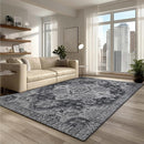 9x12 Area Rug Living Room Rugs, Stain Resistant Washable Rug, Vintage Large Non-Slip Backing, Low Pile Lightweight Print Rug for Bedroom Dinning Room Home Office (Medium Gray) by TinyTreasures Baby Boutique