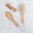 Natural Baby Brush Set - Wooden Brushes and Comb With Boho Travel Bag for Girl or Boy - Soft Goat Hair Brush for Cradle Cap, Bamboo Toddler Brush, Newborn Hairbrush for Scalp Grooming by TinyTreasures Baby Boutique