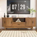 63" Fluted TV Stand for Tvs up to 70", Mid-Century Modern Entertainment Center with Drawers and Fluted Doors, Curved TV Media Console Table with Sliding Doors for Living Room, Bedroom (63") by CozyNest Decor