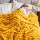 NEWCOSPLAY Faux Fur Throw Blanket Mustard Yellow 3D Ribbed Plush Thick Warm Blanket for Couch Sofa Bed 850GSM (Mustard Yellow Ribbed, Throw(50"x60")) by CozyNest Decor