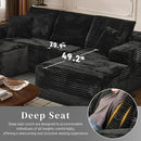 Modular Sectional Sofa Cloud Sectional Couch, 107" Comfy Fluffy U Shaped Black Couches for Living Room, Deep Seat Memory Foam Plush Corduroy Boneless Couch Sectionals with Right Facing Chaise Sofa by CozyNest Decor