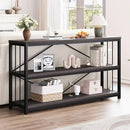 LVB Industrial Console Table, Metal and Wood Sofa Table, Rustic Entryway Table with Storage, Modern 3 Tier Shelf Long Foyer Tables Behind Couch for Home Living Room Hallway, Dark Gray Oak, 55 Inch by CozyNest Decor