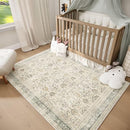 Washable 4x6 Rugs for Living Room, Boho Non-Slip Silicone Backing Small Rugs for Bedroom Nursery Office, 0.3" Neutral Oriental Throw Carpet with 0.16" Cushioning Pad, Grey/Multi by TinyTreasures Baby Boutique