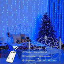 JMEXSUSS 300LED Christmas Curtain Lights, Blue Christmas Lights with Remote, Blue String Lights for Bedroom Wall Window Backdrop Garden Indoor Outdoor Patio Yard Porch Decorations, 9.8x9.8ft by CozyNest Decor