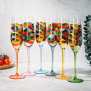 Stained Glass Champagne Flutes Set Of 6 Hand Painted Mouth Blown 7 Ounce Colorful Re by The Wine Savant