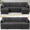 110 Inches Chenille Sectional Sofa w/Adjustable Back & Pull Out Sofa Bed, Tufted U Shaped Couch w/Two Storage Chaises, Sleeper Sectional Sofa w/USB Port & Cup Holders for Living Room, Grey by CozyNest Decor
