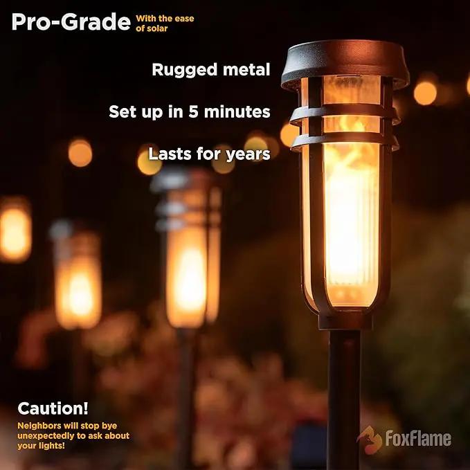 Metal Solar Torch - Adjustable Height (24" - 50"), Outdoor Lights with Flickering Flame, Waterproof Solar Powered Lights, Flame Torches for Patio, Pathway, Yard Decor, Matte Black (1-Pack), photo 3 of 7