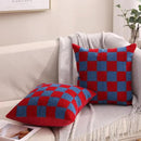 Alysheer Checkered Embroidered Decorative Throw Pillow Covers 18"x 18" Set of 2, Classic Chic Red Blue Plaid Tufted Patterned Cotton Canvas Cushion Case for Sofa Couch Bed Living Room by CozyNest Decor