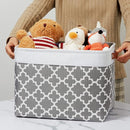 DULLEMELO Foldable Nursery Storage Baskets Canvas Storage Bins for Organizing 2 Pack Collapsible Home Organizer With Leather Handles (White&Lattice Grey) by TinyTreasures Baby Boutique