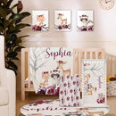 Personalized Baby Crib Bedding Set for Baby Girls, Rose Animal Pattern Custom Name 5-Pcs, Toddler Double Layer Blanket Fitted Sheets Changing Pad Cover Rug Wall Art Set by TinyTreasures Baby Boutique