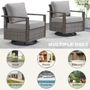 Outdoor Patio Swivel Rocker Chairs - Wicker Rattan Patio Swivel Rocking Chairs Set of 2 with Metal Wide Armrest, Thick Cushions and Deep Seating for Deck Porch Sunroom Garden(Mixed Grey/Grey) by CozyNest Decor