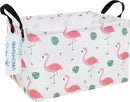 LANGYASHAN Rectangular Storage Bin Collapse Canvas Fabric Cartoon Storage Basket with Handles for Organizing Home Kitchen Boys and Girls Toys Office Closet Shelf Baskets(Rec Leaf Flamingo) by TinyTreasures Baby Boutique