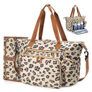 Diaper Bag Tote, Large Baby Diaper Bags for Travel, Hospital Bag for Labor Delivery with Pacifier Case, Changing Pad, Shoulder Strap, Leopard Print by TinyTreasures Baby Boutique