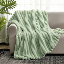 Cozy Bliss Faux Fur Throw Blanket for Couch, Cozy Warm Plush Striped Blanket for Sofa Bedroom Living Room, 60 * 80 Inches Sage Green by CozyNest Decor