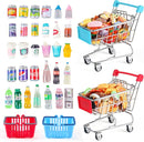 134pcs Mini Shopping Cart Basket Miniature Food Drink Bottle Supermarket Metal Handcart Toys Doll House Store Cosplay Game Dollhouse Grocery Fruit Cake Bread Party Trolley Model Dollar Bills by TinyTreasures Baby Boutique