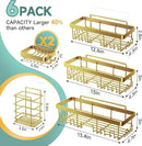 Veken Adhesive Shower Caddy 6-Pack,Gifts for Women Mom,Heavy Weight Bearing,Large Wall Mounted Bathroom Shelves Rack,Organizer Storage Accessories with Soap Dish&Toothbrush Holder,Bright Gold by CozyNest Decor