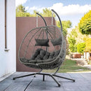 Double Egg Swing Chair with Stand, 2 Person Outdoor Indoor Hammock Hanging Chair with Cushion,Patio Wicker Hanging Egg Chair w/Cushion 700LBS Capacity for Bedroom, Balcony, Garden by GreenHaven Gardens